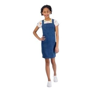 Steve Madden Girls Denim Jumper Dress Blue Jean Dress Size Medium 10 12 Stretch